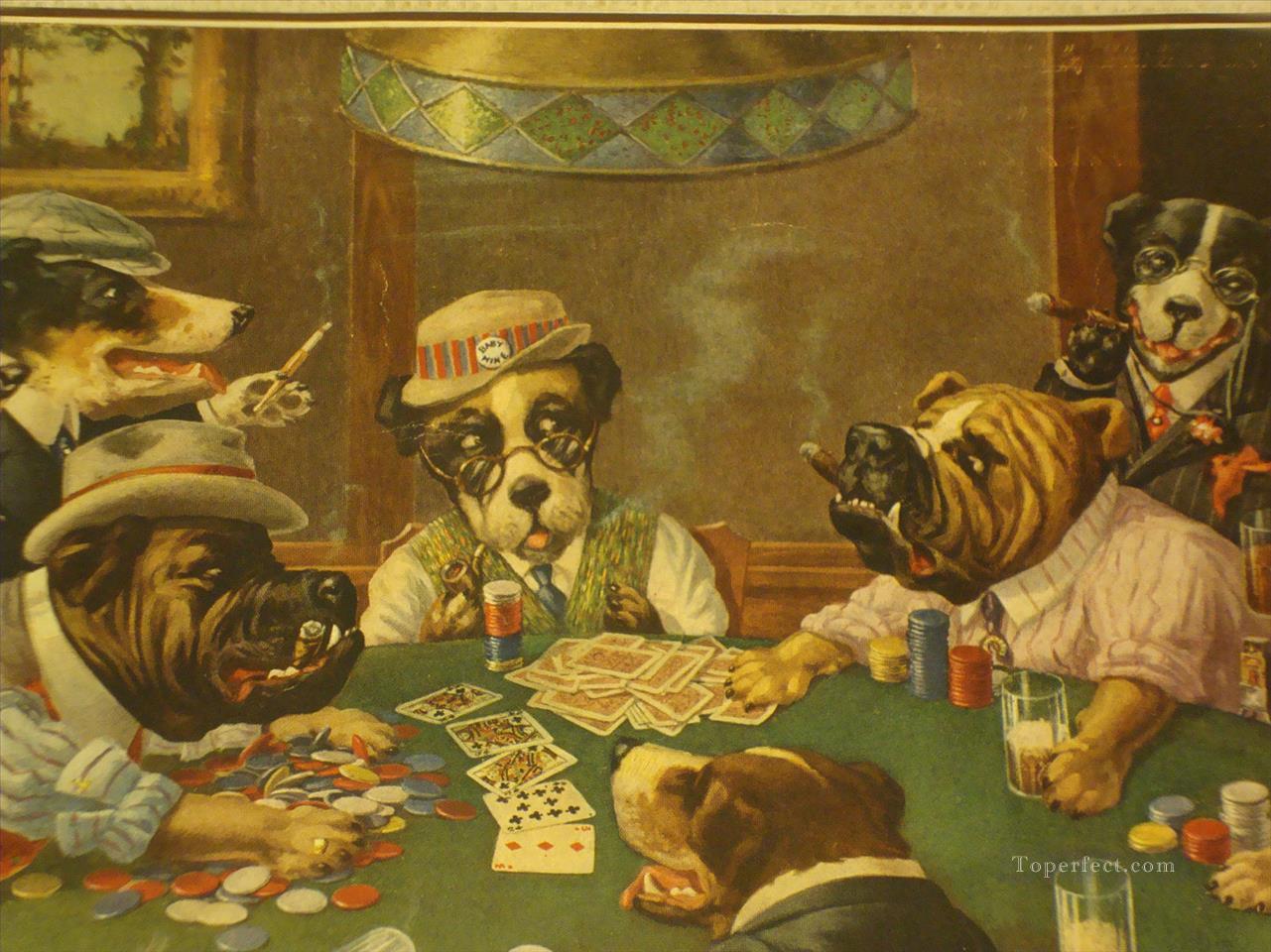 Hunde die Poker Zigarre spielen Ölgemälde